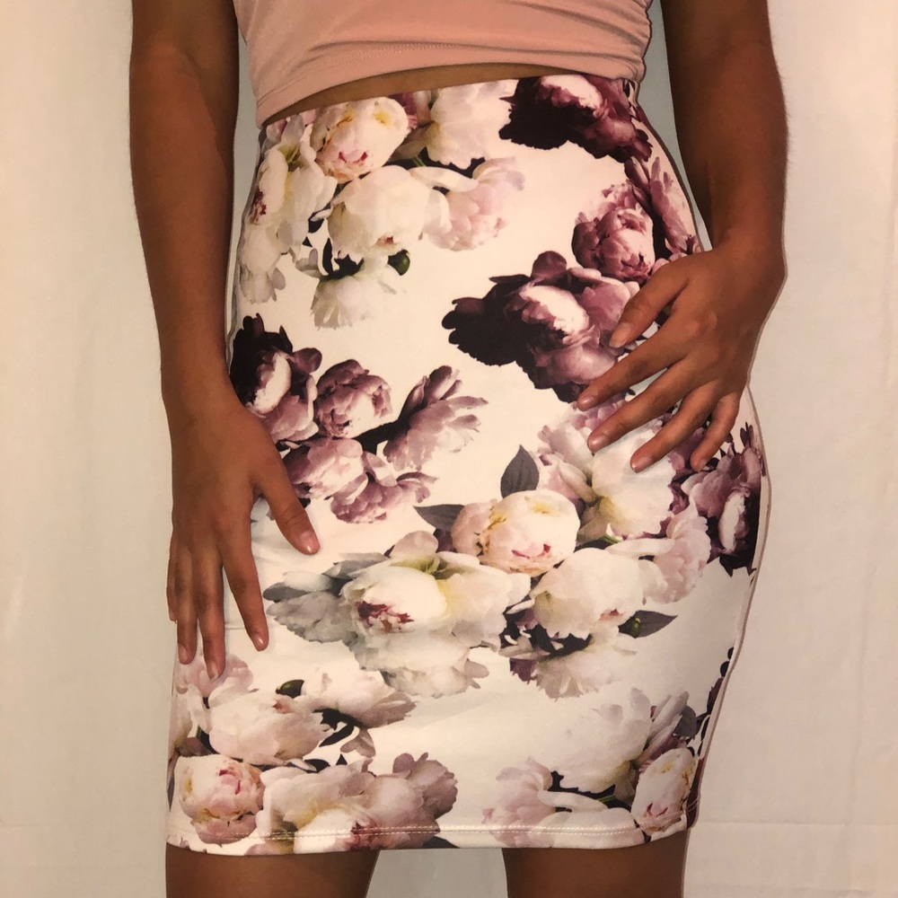 Floral Silk Pencil Skirt